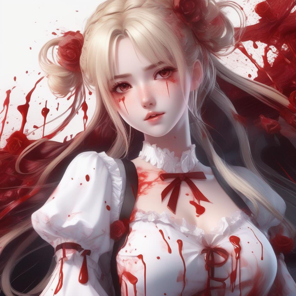 D Anime Woman Covered In Blood Blonde Pigtails Hair Openart