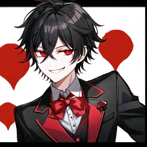 Damien Male Short Black Hair Red Eyes Grinning S