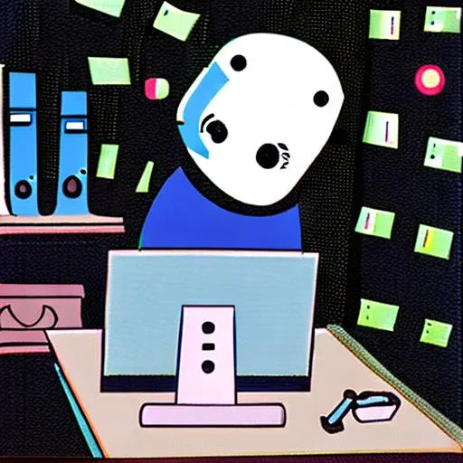 A Robot With A Face Working On Computer In The Offic