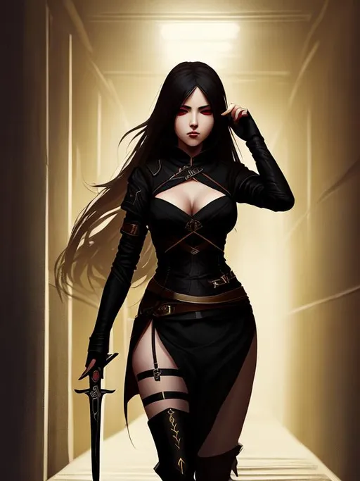 Digital Style Painting Female Assassin In A Dark Ha OpenArt