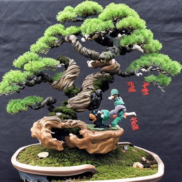 Tiny Ninjas Climbing On A Distorted Juniper Bonsai T Openart