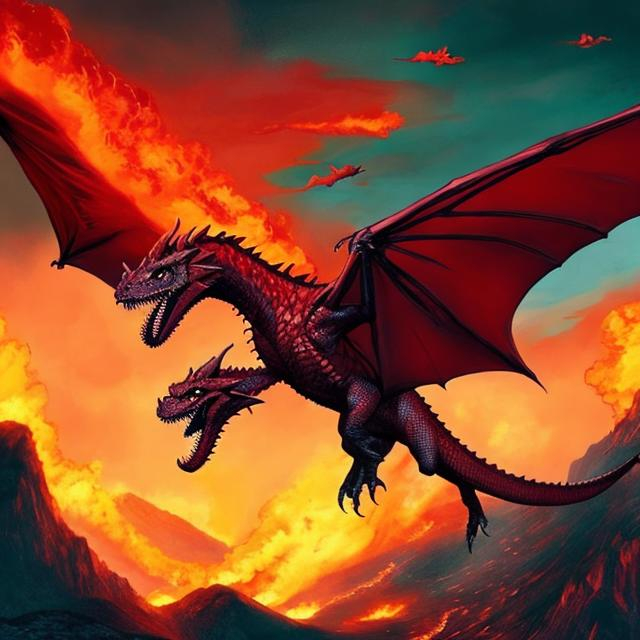 Rhaegal Flying In The Red Sky With The Whole World O Openart