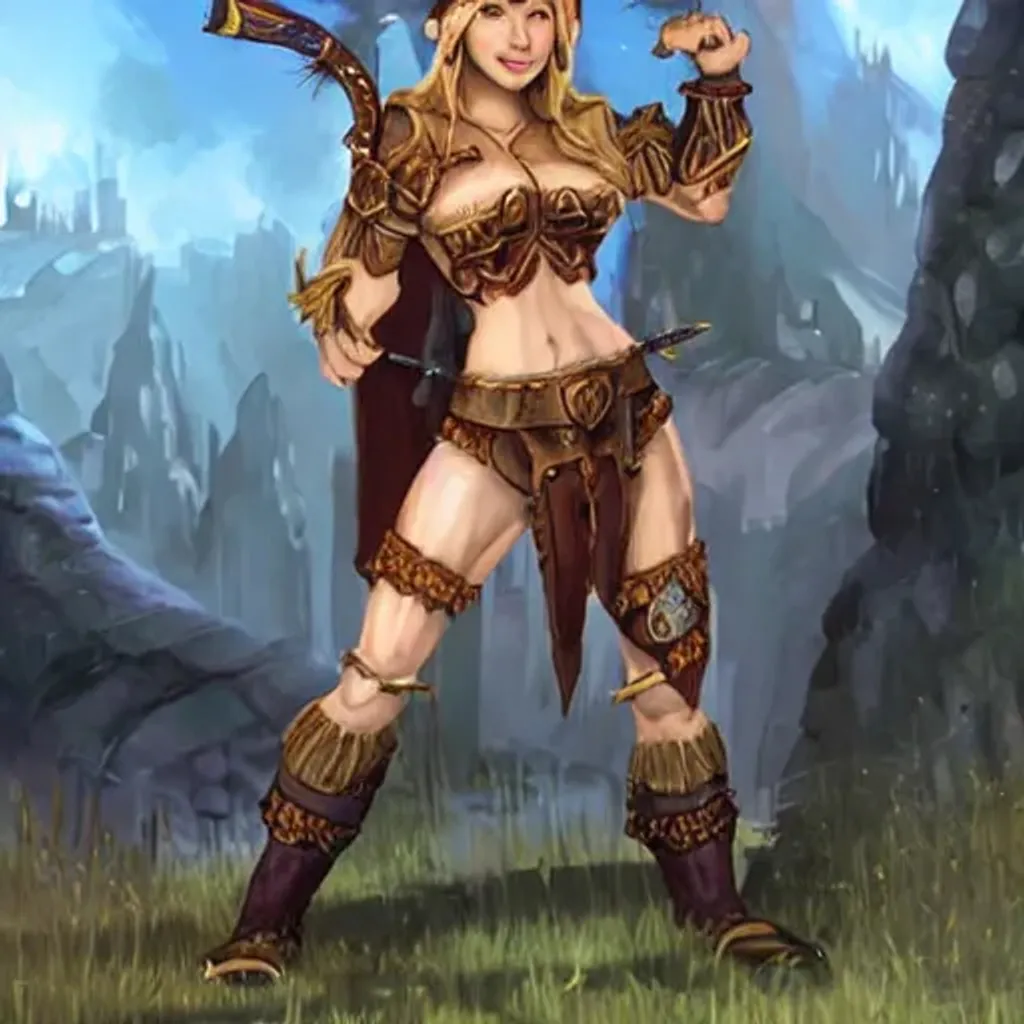 Female Elf Barbarian Lioncloth Rading A Town