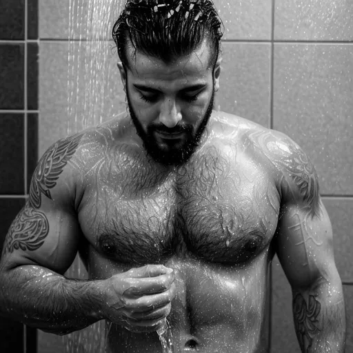 Sensual Hairy Chested Tattooed Soaked Arab Man