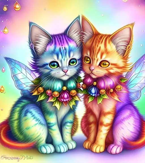 Iridescent Pastel Fairy Cats 2 Covered Tangerine Sp OpenArt