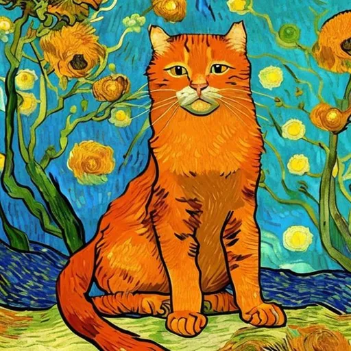 Orange Cat In Van Gogh Style