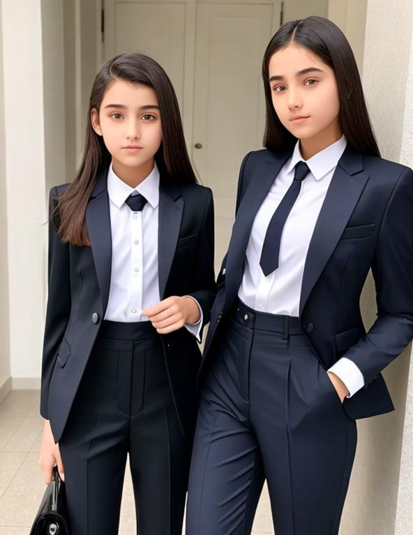 Two Girls 14yo Suit Tie Trousers OpenArt