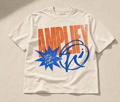 Screen-printed graphic tee in raw sunlight