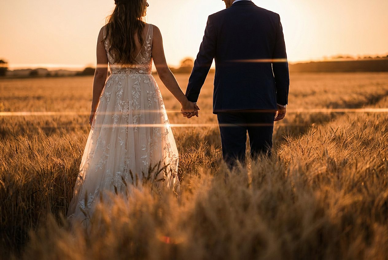Cinematic Golden Hour Couple Shot AI wedding photo example