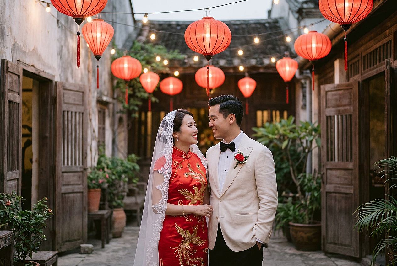 Asian Traditional Fusion AI wedding photo example