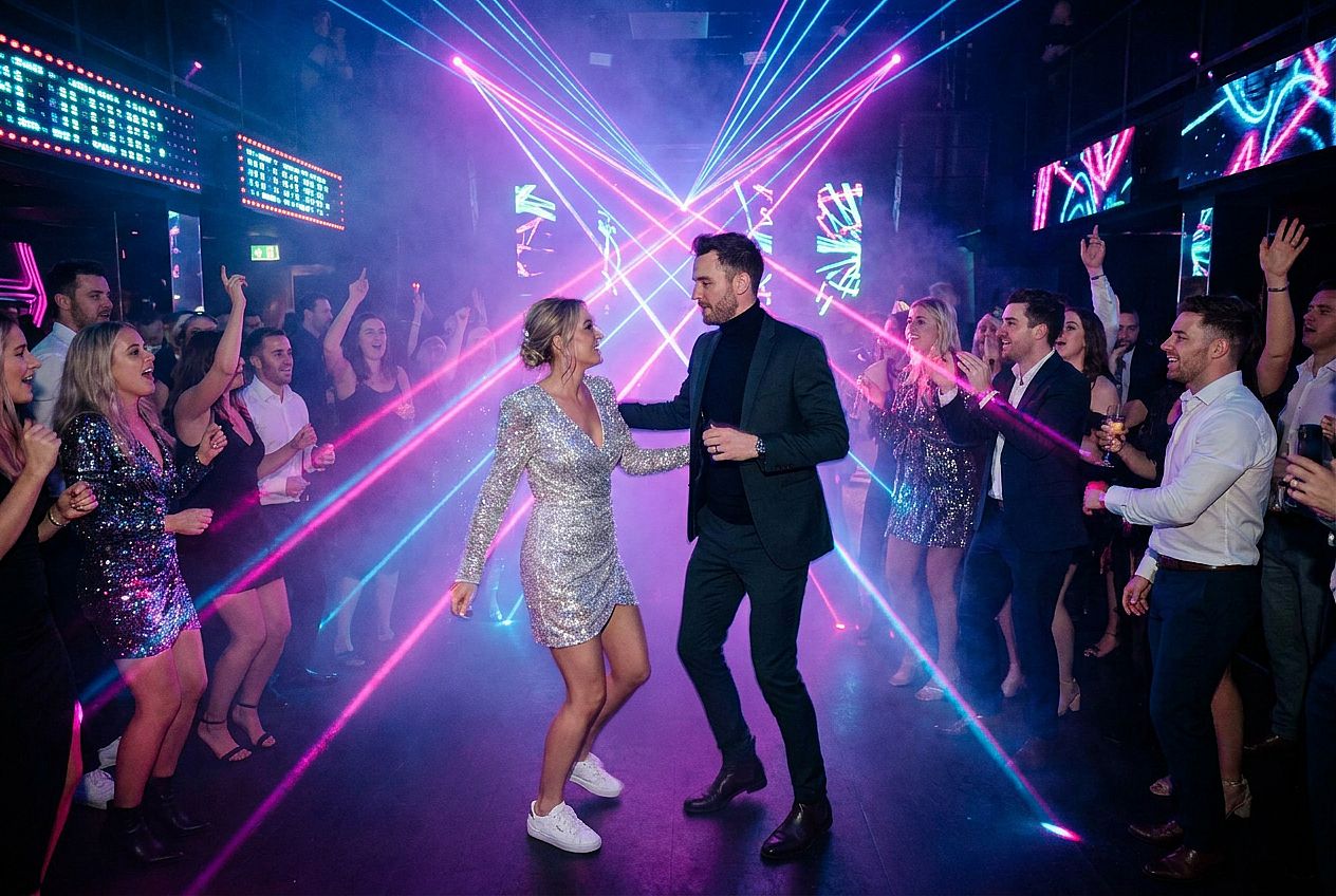 Neon Nightclub Reception AI wedding photo example