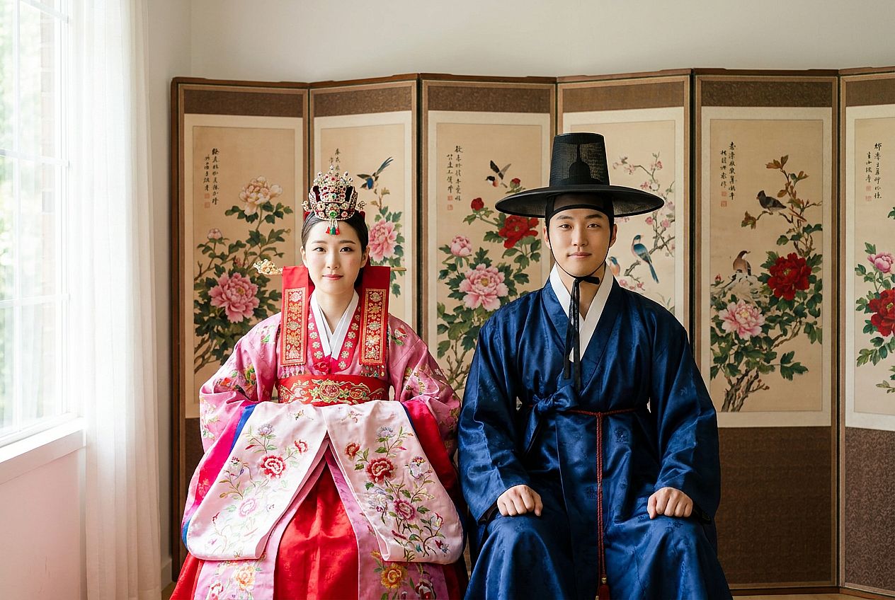 Korean Hanbok Portrait AI wedding photo example