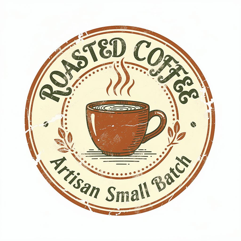 Artisan Coffee Badge — Circular artisan coffee badge logo with hand-lettered type, terracotta and green palette,