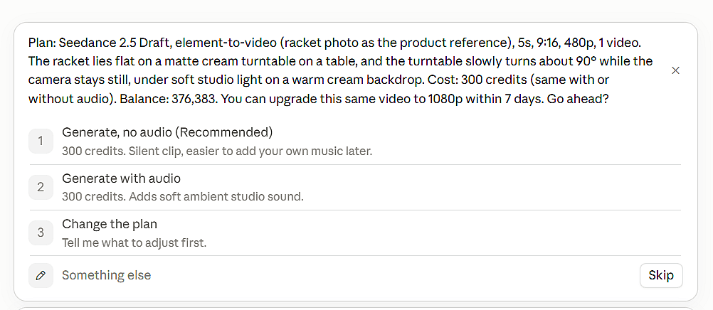 Claude cowork  video generation plan and cost using OpenArt MCP