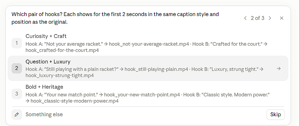 Suggested video hooks