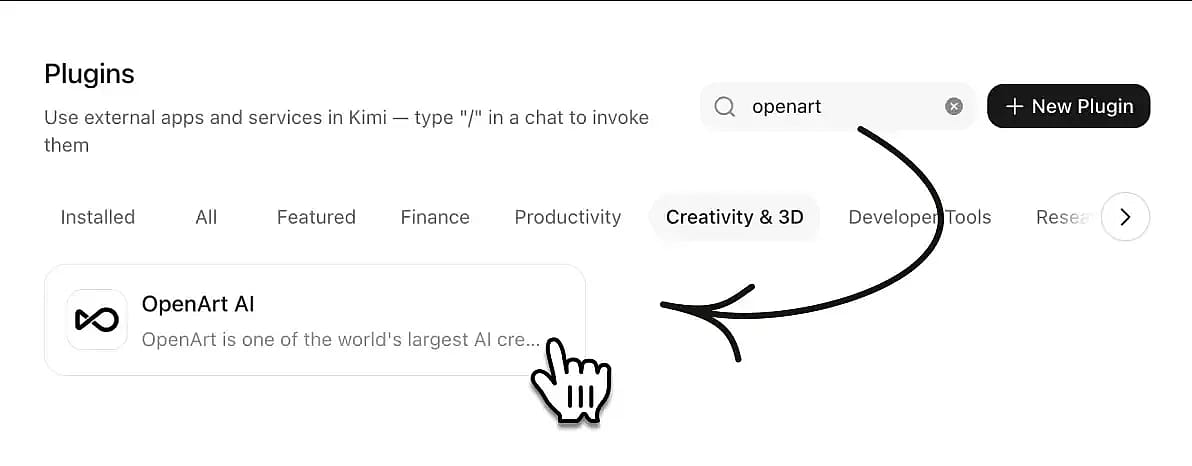 Installing the OpenArt plugin in Kimi