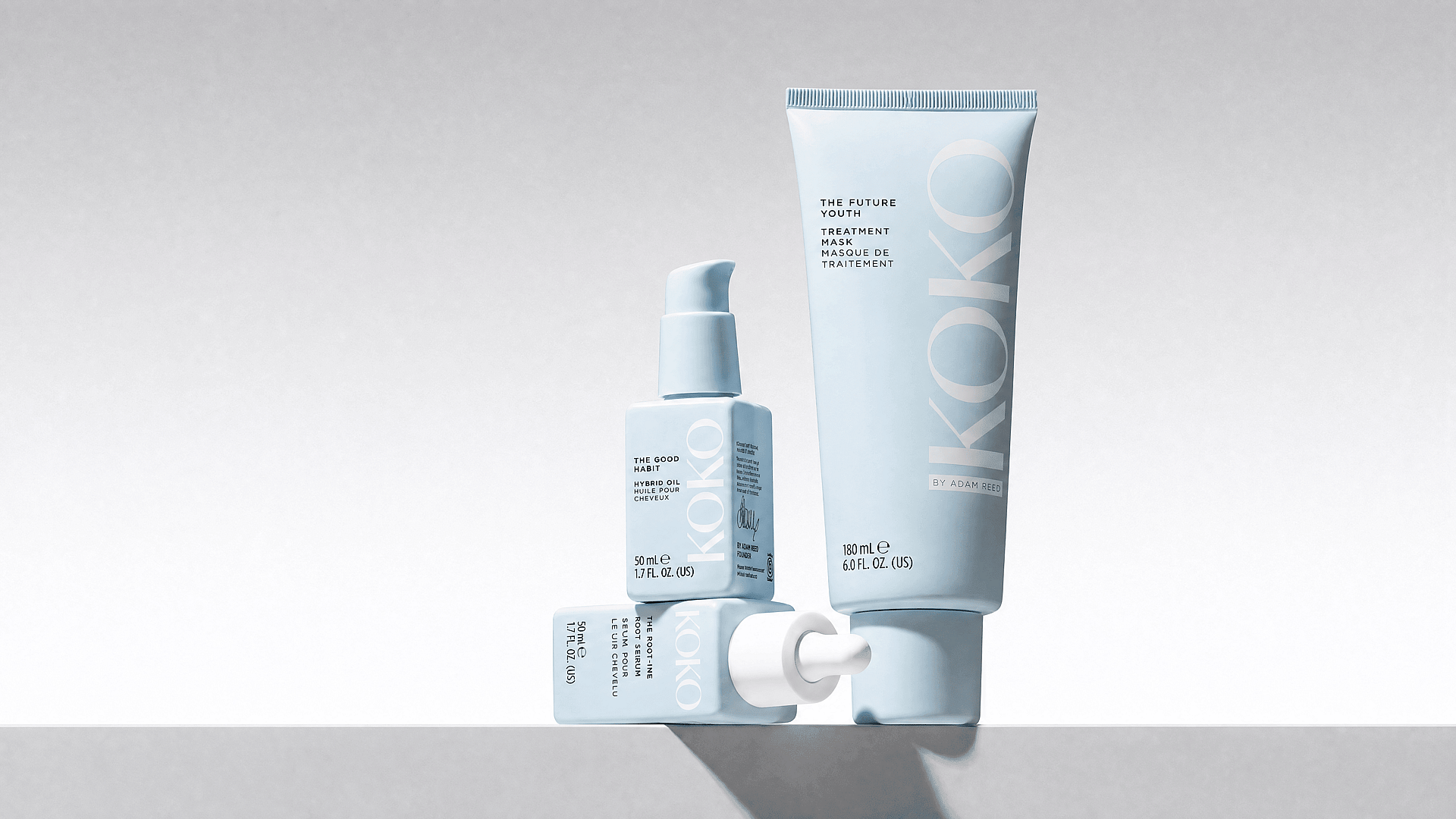 A premium studio hero image of skincare products with space for headline text