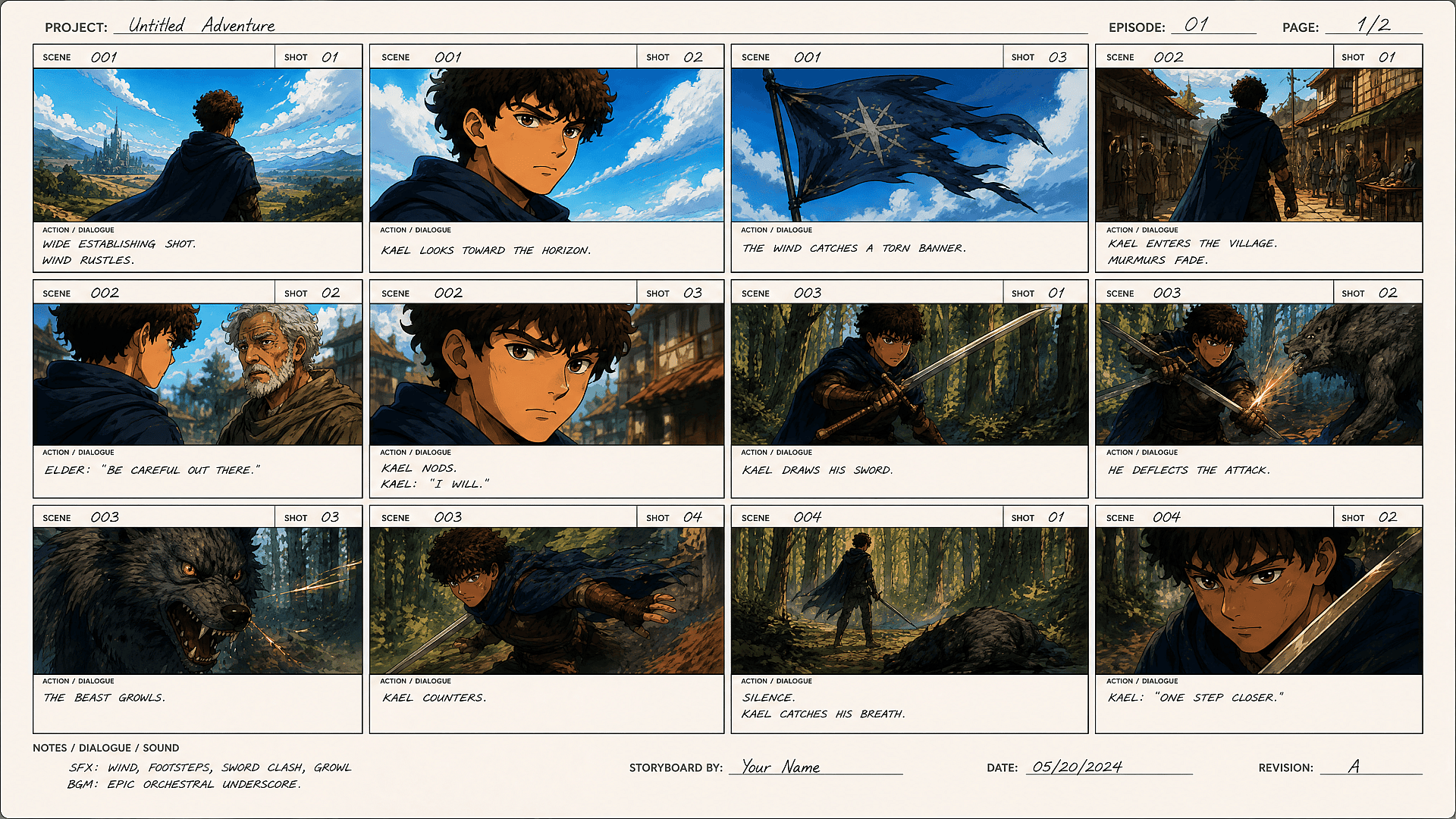 Control camera angle and shot type per panel