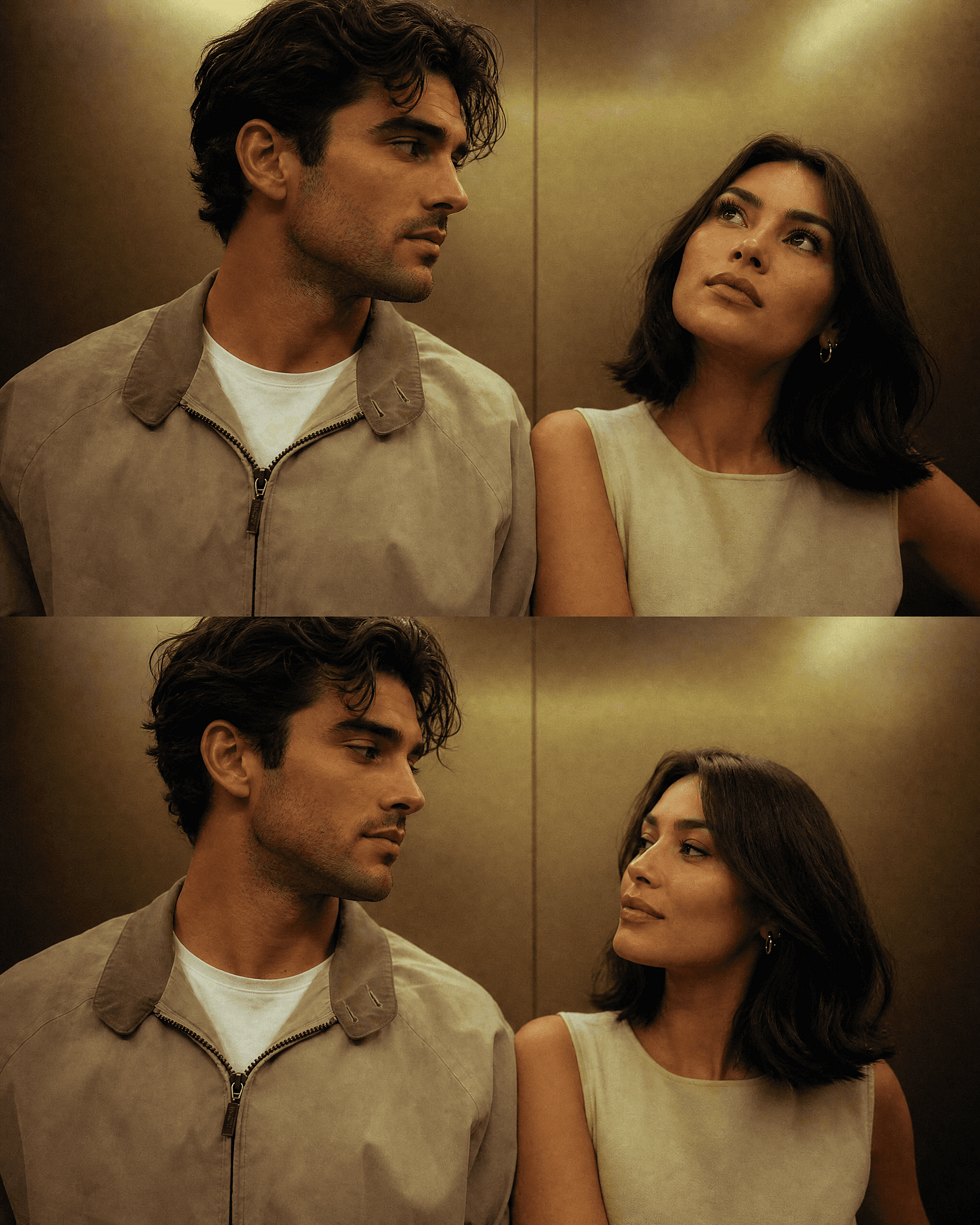 a phone photo of two people restyled into a cinematic evening couple portrait
