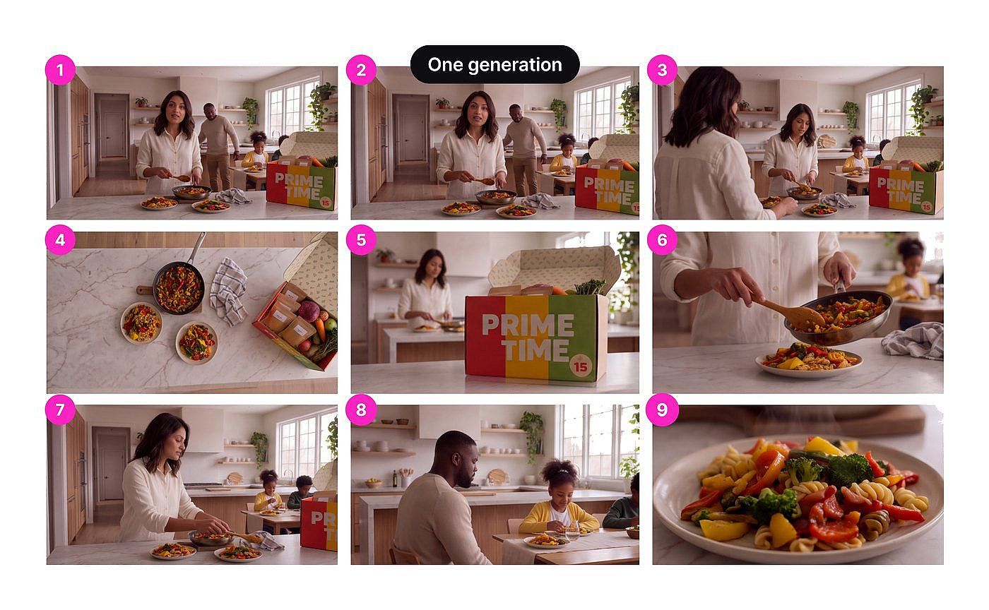 One generation with matching camera angles for extra ad footage