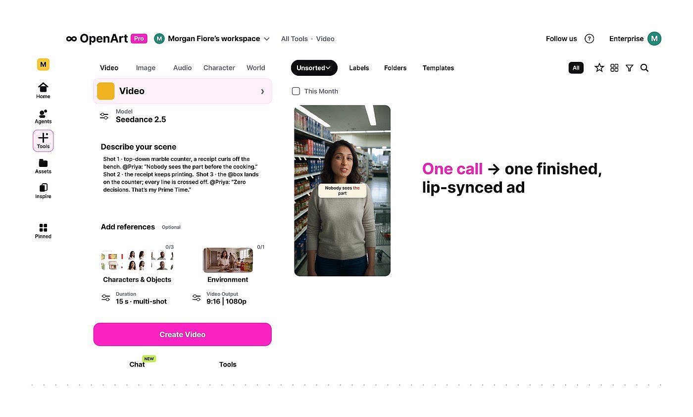 One Seedance 2.5 generation makes one finished ad with dialogue