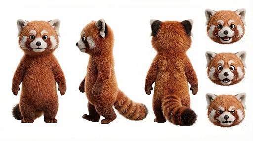 A professional 3-view character reference sheet featuring front, side, and back perspectives with realistic art style.