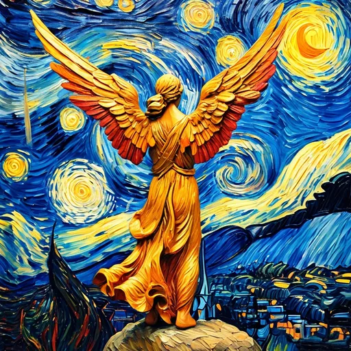 Prompt: vangogh starry night angel of Justice law