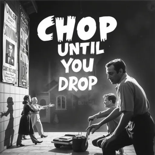 Prompt: 1950s B Movie Poster for "Chop Until You Drop" Horror Movie