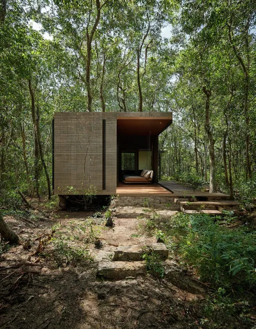 Prompt:  minimal disruption to the forest floor. The villa should evoke a sense of tranquility and connection to nature."