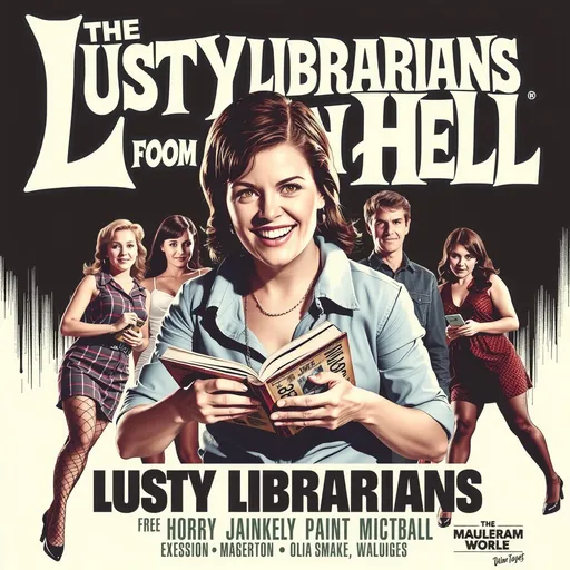 Prompt: 1960s Sexploitation movie poster for "Lusty Librarians from Hell" Horror Movie