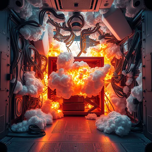 Prompt: The inside of a super computer explosion 