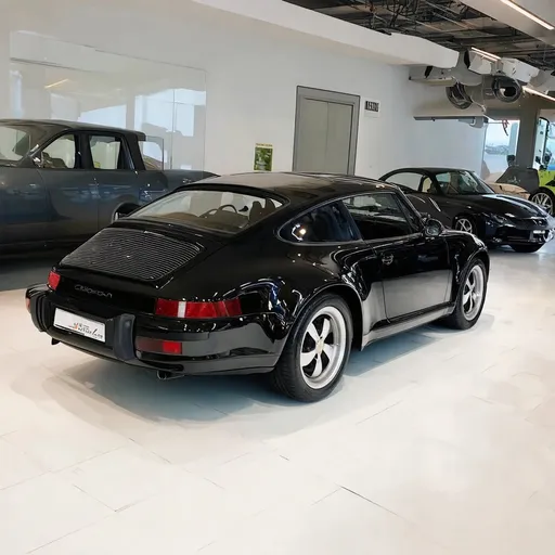 Prompt: Porshe 911 in a car showroom
