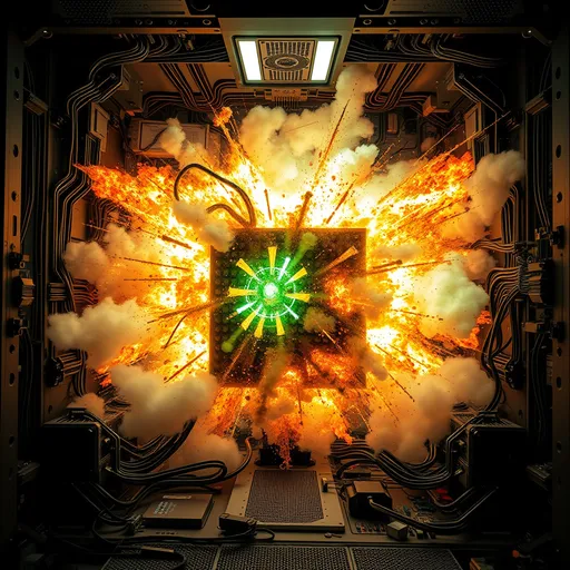 Prompt: The inside of a super computer explosion 