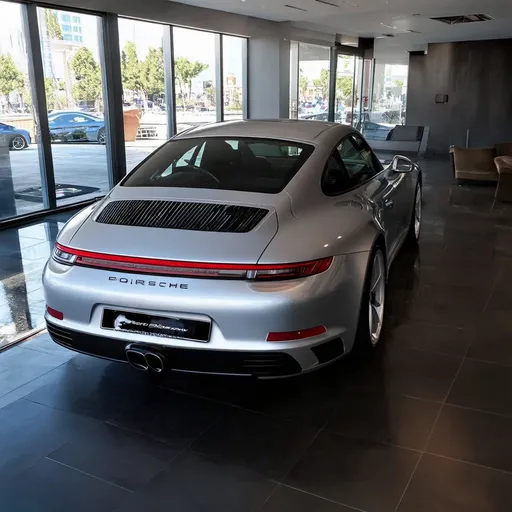 Prompt: Porshe 911 in a car showroom
