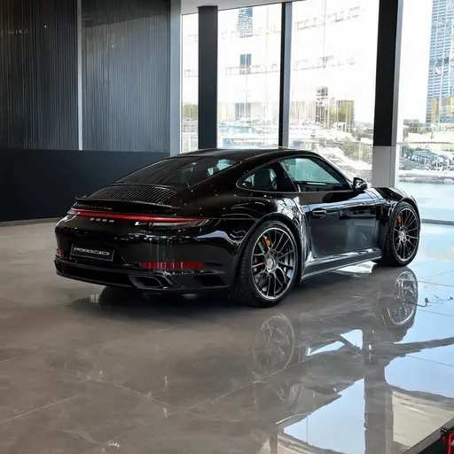 Prompt: Porshe 911 in a car showroom
