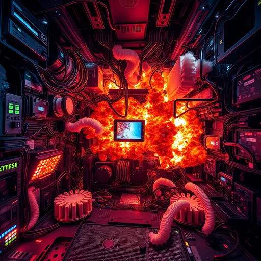 Prompt: The inside of a super computer explosion 