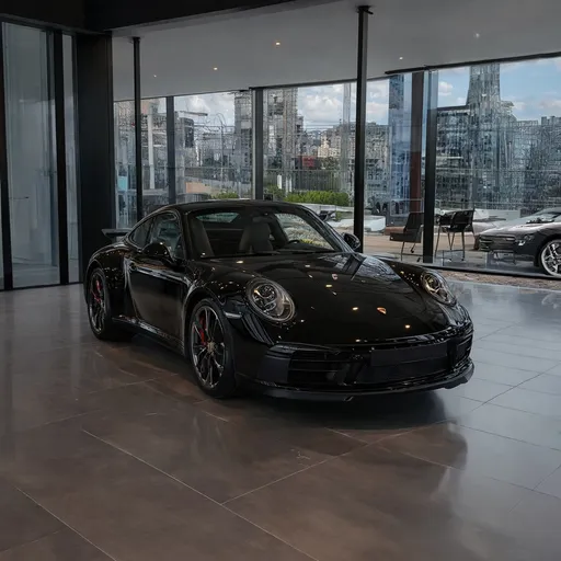 Prompt: Porshe 911 in a car showroom
