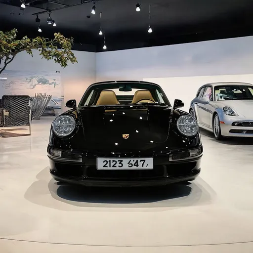 Prompt: Porshe 911 in a car showroom
