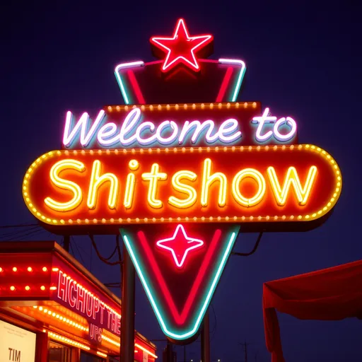 Prompt: A Neon Sign that says "Welcome to the Shitshow"