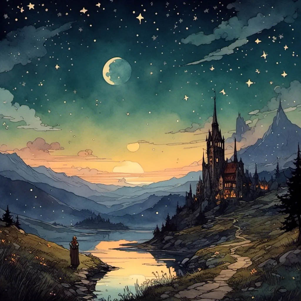 Prompt: <mymodel> Landscapes and specific human/elf characters can be made well.

night sky scene with stars