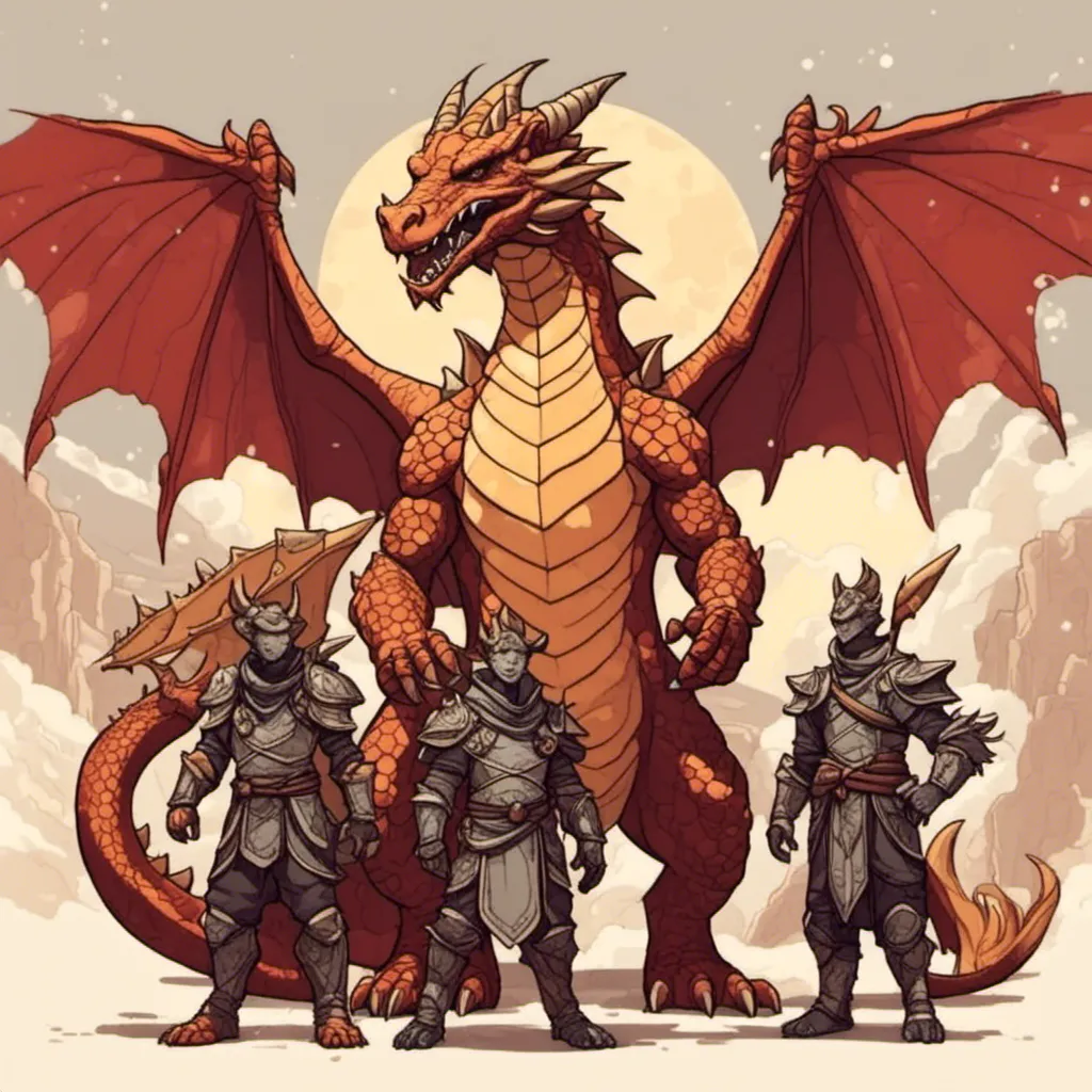 Prompt: <mymodel> 3 kobolds standing beside a young bronze dragon. D&D. cartoon aesthetic