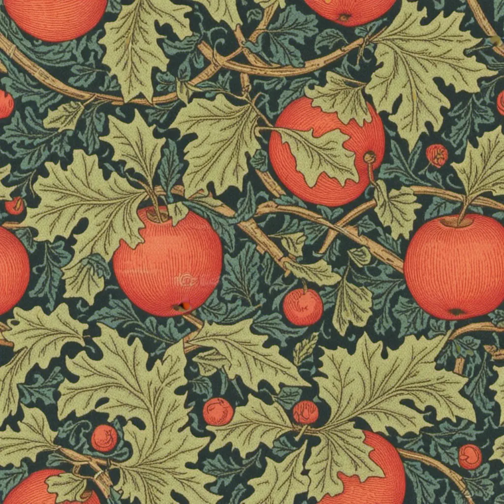 Prompt: <mymodel> seamless pattern of apples and oak leaves