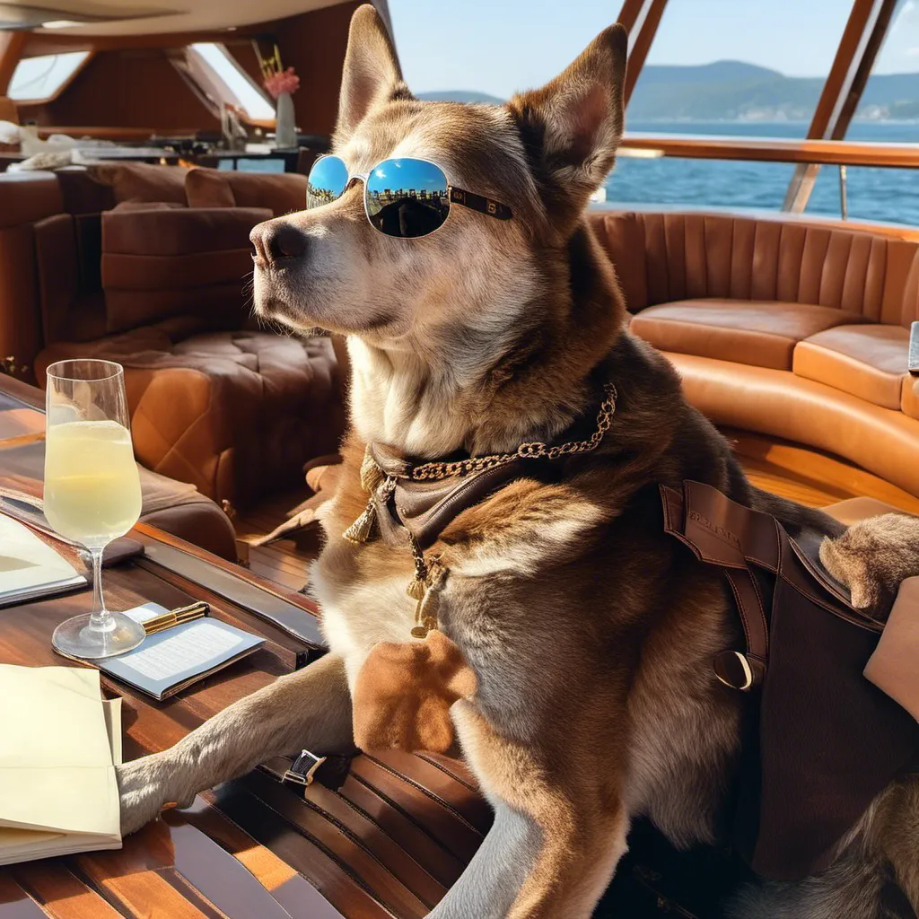 Prompt: <mymodel> chilling in a yacht, sunglasses on, sipping champagne, luxury, hermes, leather seats, luxurious details, elegant, jewelry