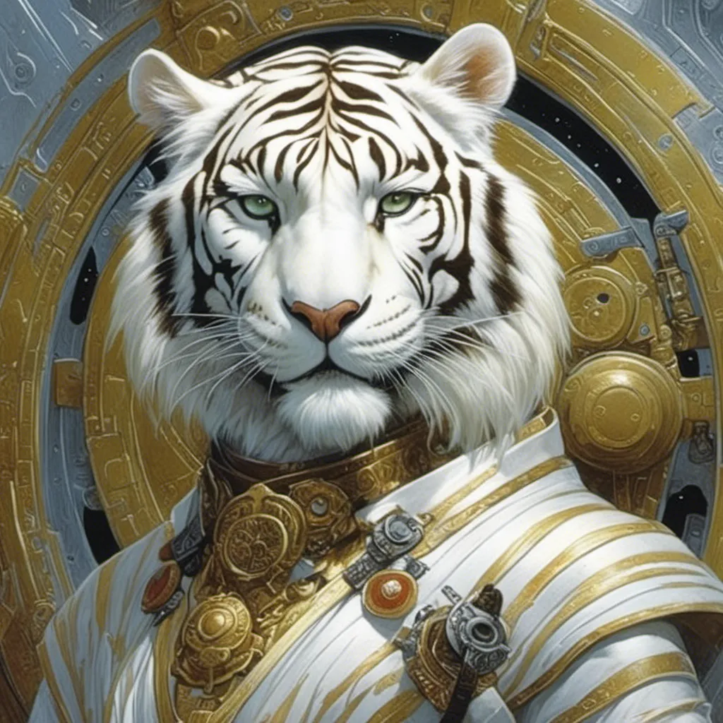 Prompt: A science fiction anthropomorphic white tiger in artstyle by Donato Giancola and Terese Nielsen <mymodel>