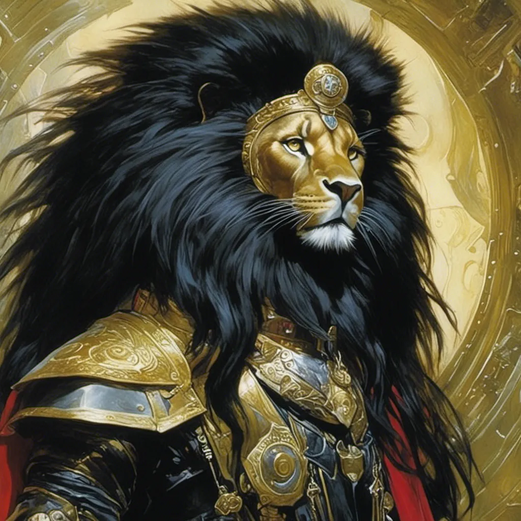 Prompt: A science fiction anthropomorphic black lion in artstyle by Donato Giancola and Terese Nielsen <mymodel>