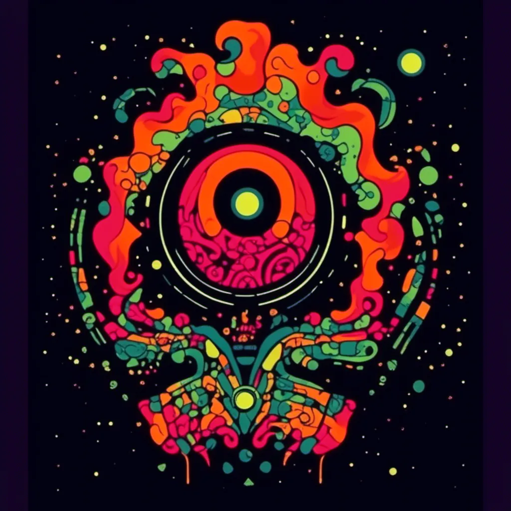 Prompt: <mymodel>Psychedelic illustration of Robot, in vibrant multi colors, with high-quality, surreal computer, cosmic  computer code, vibrant multi colors, swirling patterns, detailed, psychedelic lighting