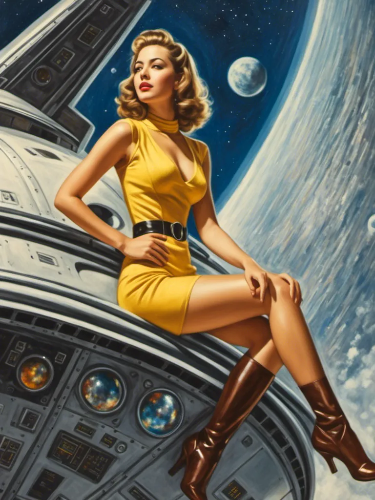 Prompt: <mymodel> woman on a spaceship, science-fiction, pulp style

