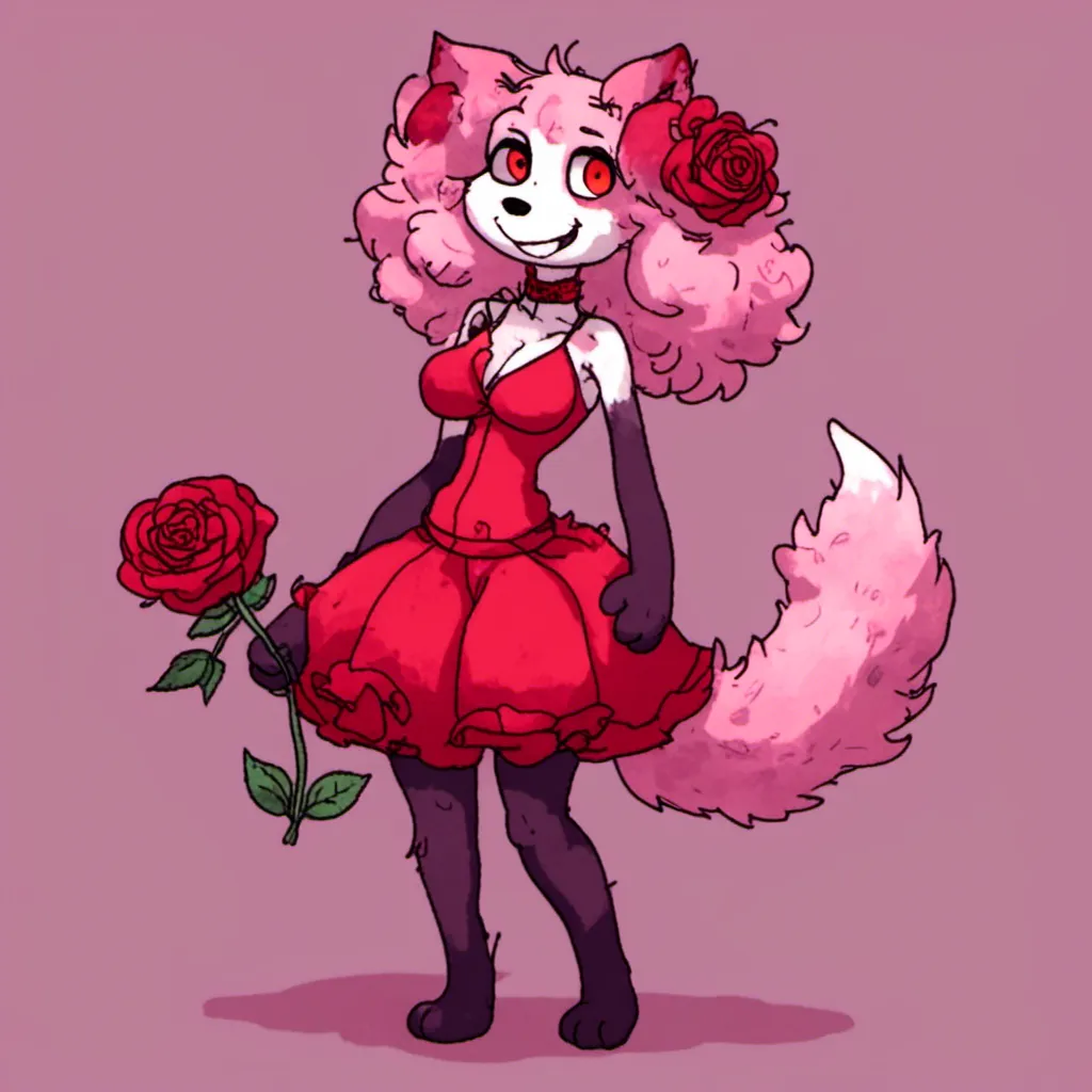 Prompt: <mymodel>furry dog, anthropomorphic, girly, red, Full body, rose theme