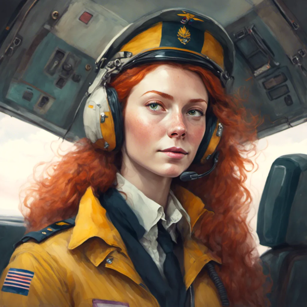 Prompt: <mymodel> portrait of a female long ginger haired airplane captain