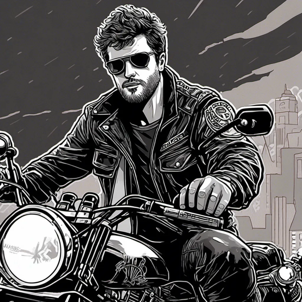 Prompt: Terminator-themed illustration of <mymodel> on a motorcycle, monochromatic, sunglasses, holding a gun, intense and cool expression, detailed shadows, high contrast, black and white, futuristic, urban setting, sleek design, professional, monochrome, motorcycle, detailed sunglasses, intense gaze, firearm, highres, ultra-detailed, cyberpunk, powerful lighting